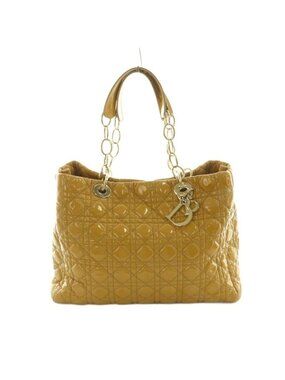 Christian Dior Lady Tote Bag Enamel Quilted Mustard Mi-OS-OH